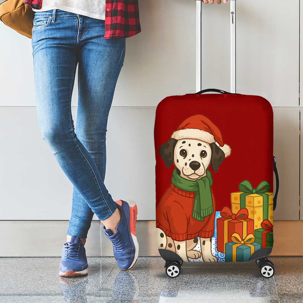 Croatia Christmas Luggage Cover with Dalmatian Dog Presents and Red Plaid Holiday TS04