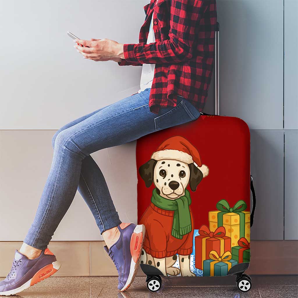 Croatia Christmas Luggage Cover with Dalmatian Dog Presents and Red Plaid Holiday TS04