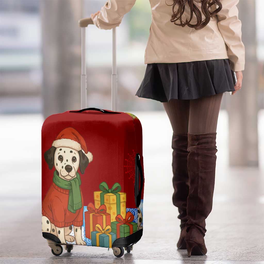 Croatia Christmas Luggage Cover with Dalmatian Dog Presents and Red Plaid Holiday TS04