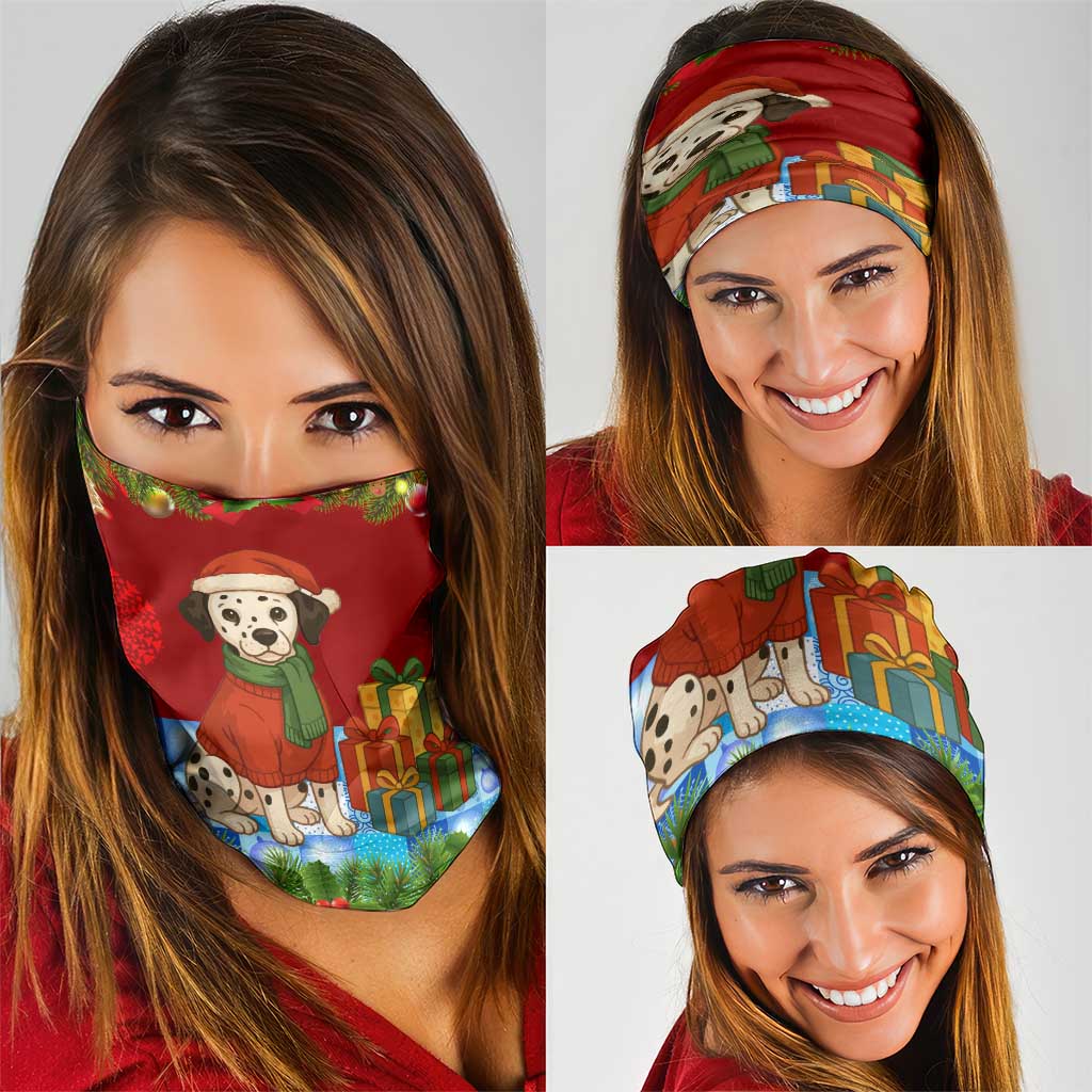 Croatia Christmas Neck Gaiter with Dalmatian Dog Presents and Red Plaid Holiday TS04