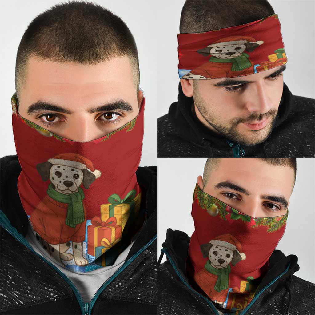 Croatia Christmas Neck Gaiter with Dalmatian Dog Presents and Red Plaid Holiday TS04