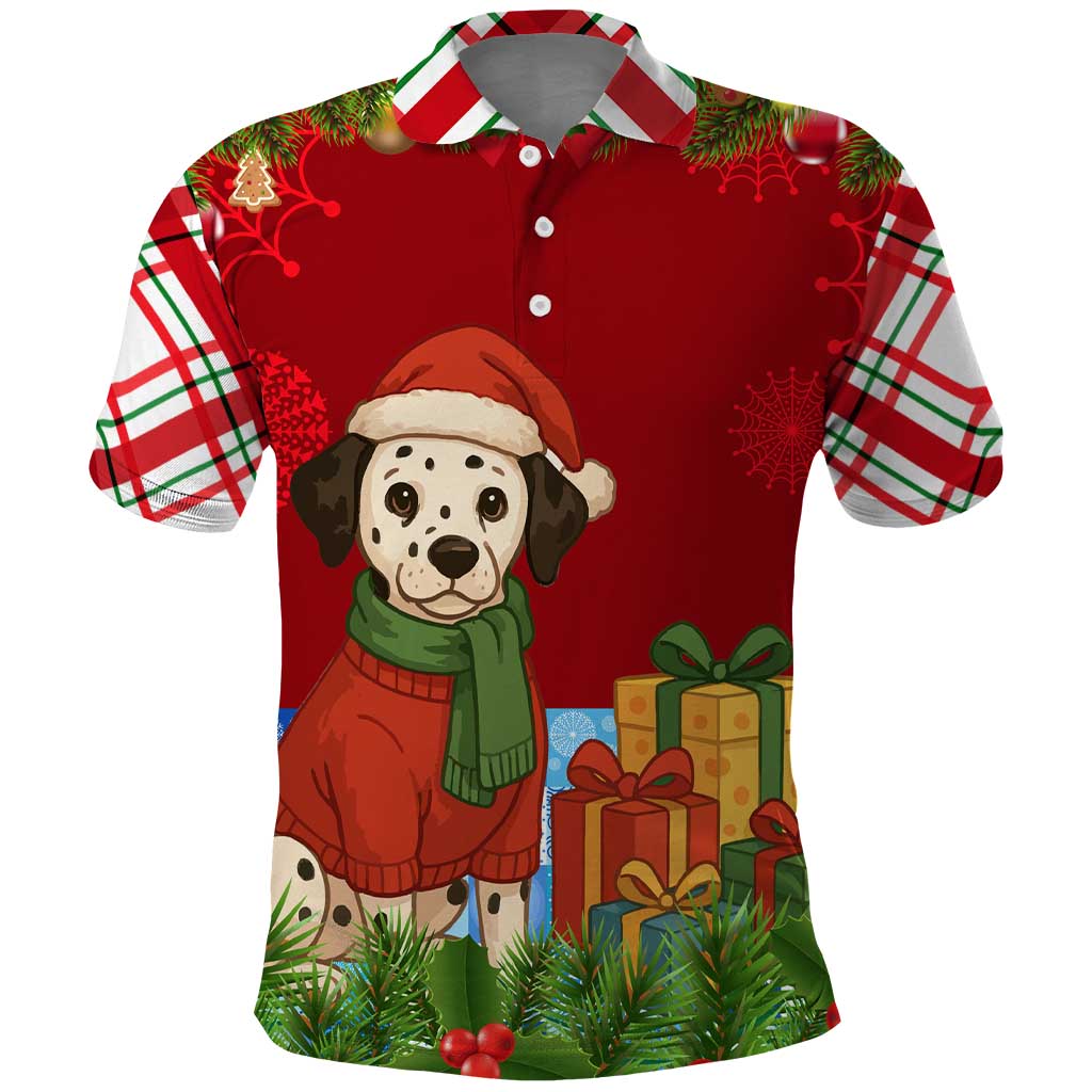 Croatia Christmas Polo Shirt with Dalmatian Dog Presents and Red Plaid Holiday TS04