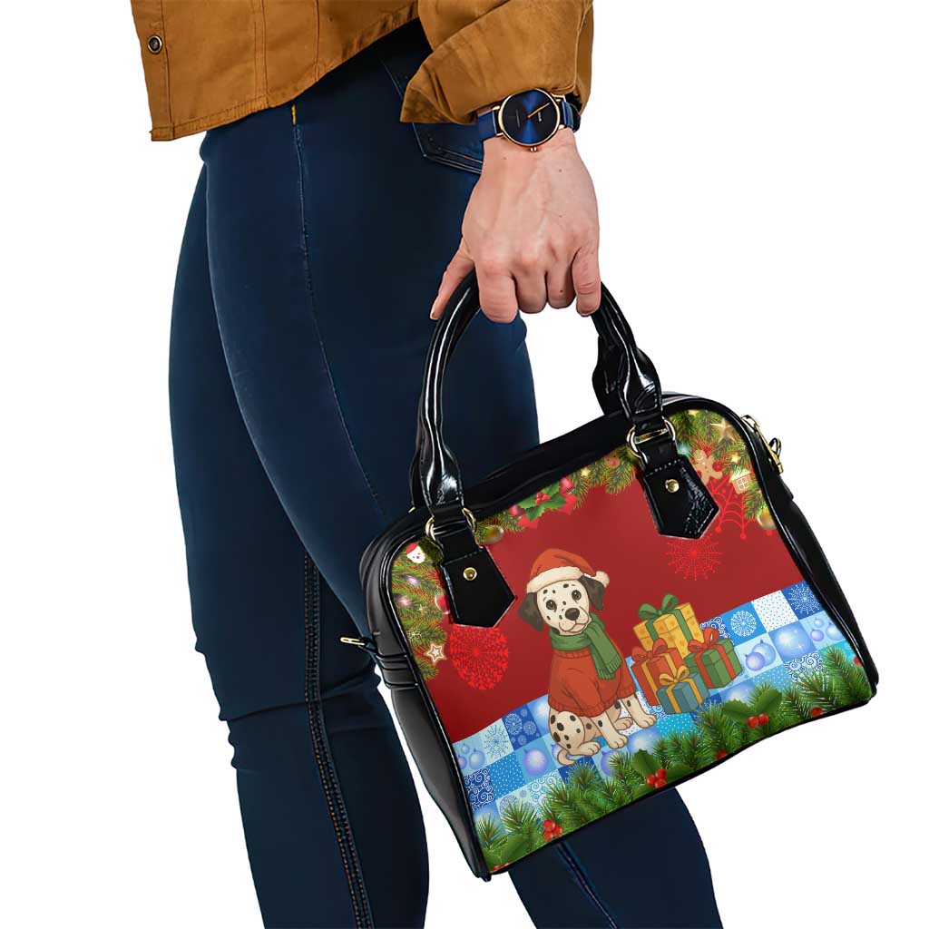 Croatia Christmas Shoulder Handbag with Dalmatian Dog Presents and Red Plaid Holiday TS04