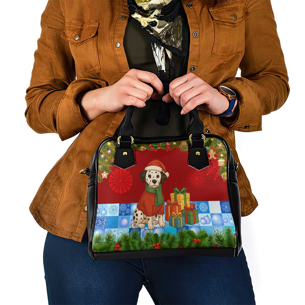 Croatia Christmas Shoulder Handbag with Dalmatian Dog Presents and Red Plaid Holiday TS04