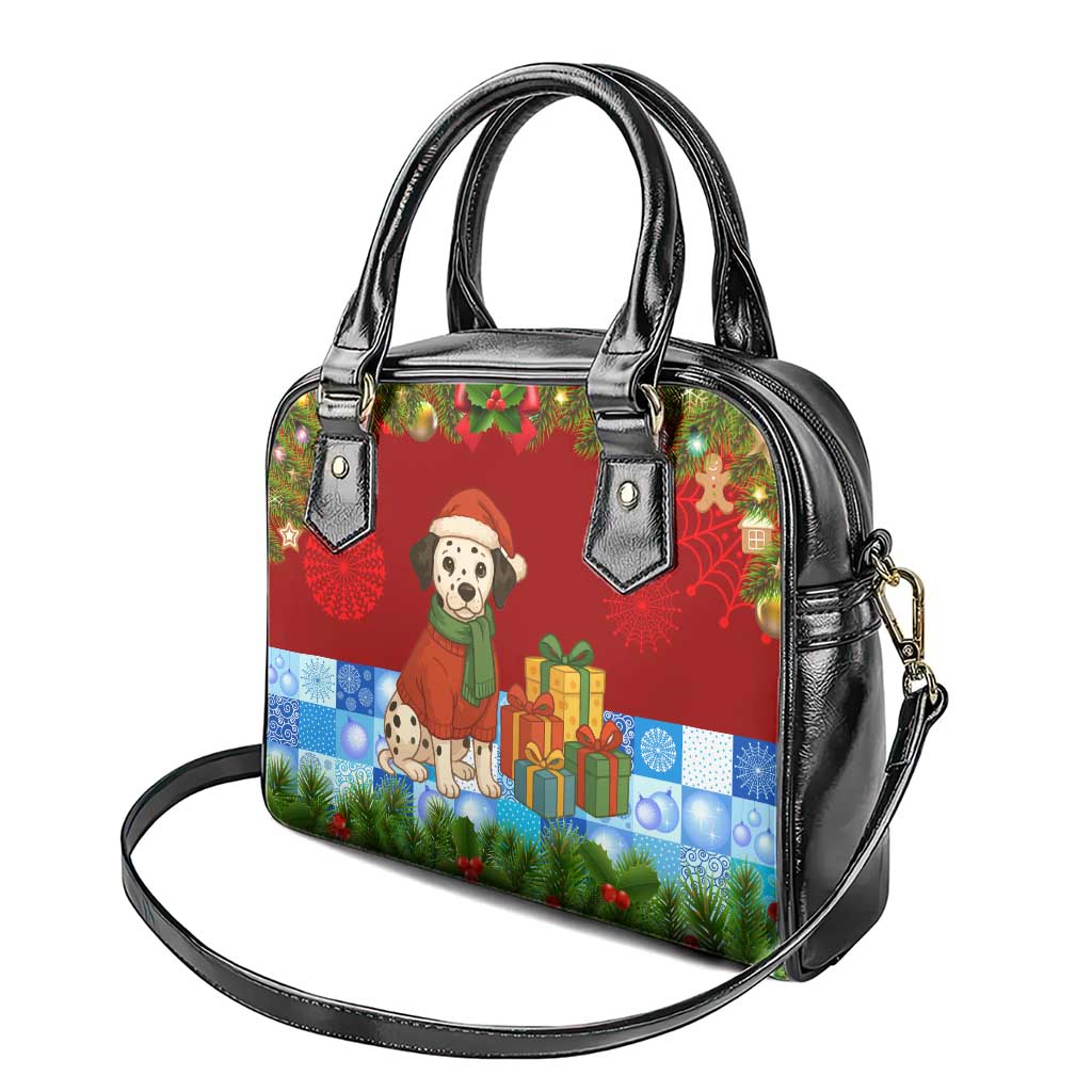 Croatia Christmas Shoulder Handbag with Dalmatian Dog Presents and Red Plaid Holiday TS04