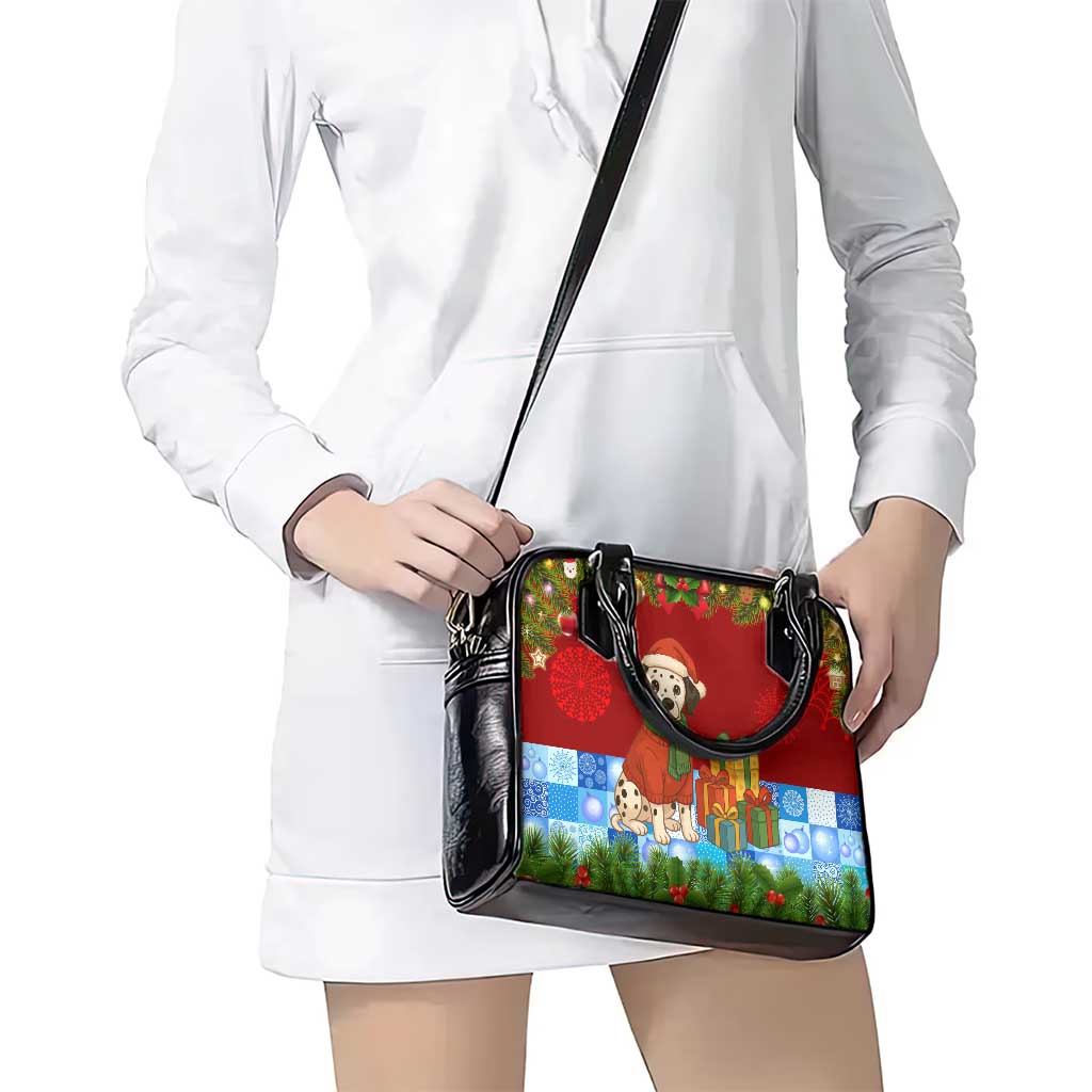 Croatia Christmas Shoulder Handbag with Dalmatian Dog Presents and Red Plaid Holiday TS04