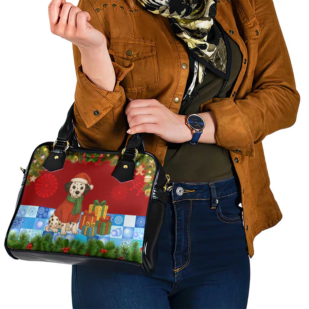 Croatia Christmas Shoulder Handbag with Dalmatian Dog Presents and Red Plaid Holiday TS04