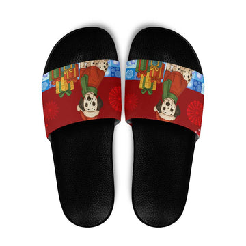 Croatia Christmas Slide Sandals with Dalmatian Dog Presents and Red Plaid Holiday TS04
