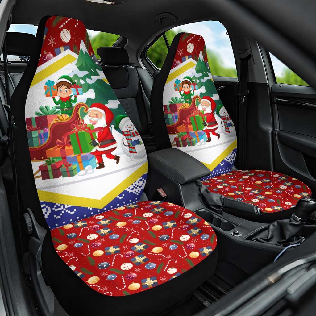 Croatia Christmas Car Seat Cover with Santa Sleigh Presents and Red Checkered Crest TS04