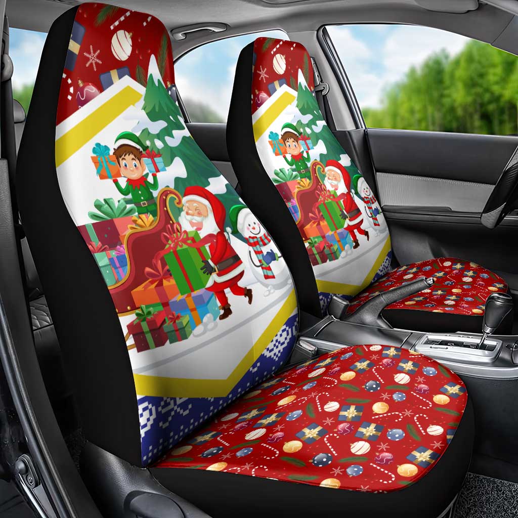 Croatia Christmas Car Seat Cover with Santa Sleigh Presents and Red Checkered Crest TS04