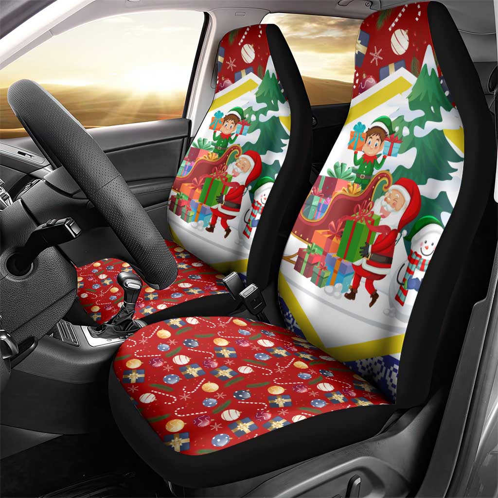 Croatia Christmas Car Seat Cover with Santa Sleigh Presents and Red Checkered Crest TS04