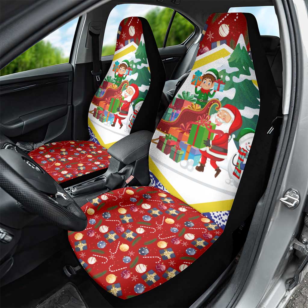 Croatia Christmas Car Seat Cover with Santa Sleigh Presents and Red Checkered Crest TS04