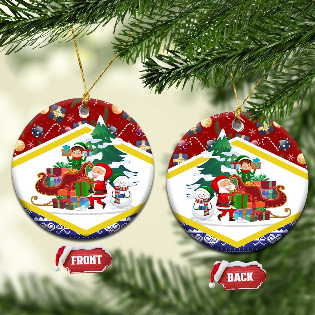 Croatia Christmas Ceramic Ornament with Santa Sleigh Presents and Red Checkered Crest TS04