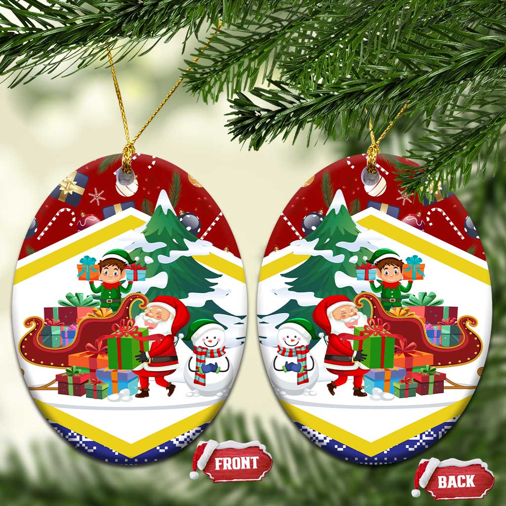 Croatia Christmas Ceramic Ornament with Santa Sleigh Presents and Red Checkered Crest TS04