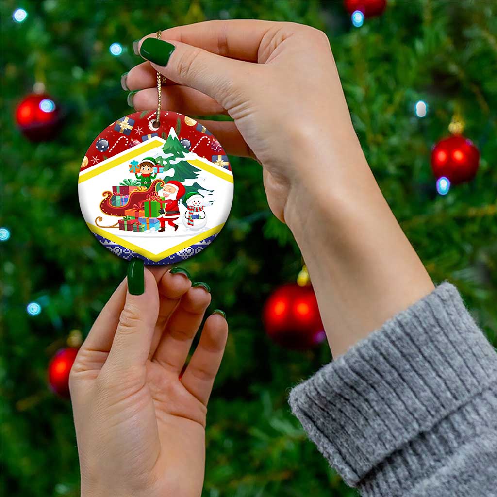 Croatia Christmas Ceramic Ornament with Santa Sleigh Presents and Red Checkered Crest TS04