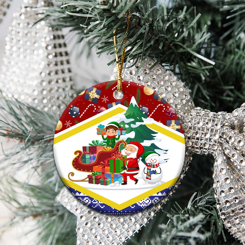 Croatia Christmas Ceramic Ornament with Santa Sleigh Presents and Red Checkered Crest TS04