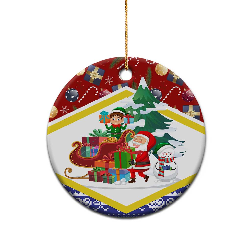 Croatia Christmas Ceramic Ornament with Santa Sleigh Presents and Red Checkered Crest TS04