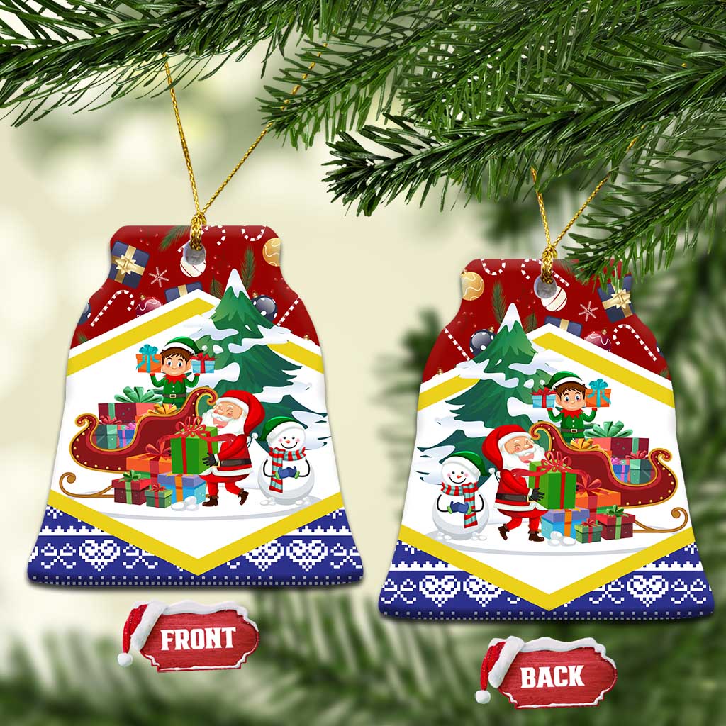Croatia Christmas Ceramic Ornament with Santa Sleigh Presents and Red Checkered Crest TS04