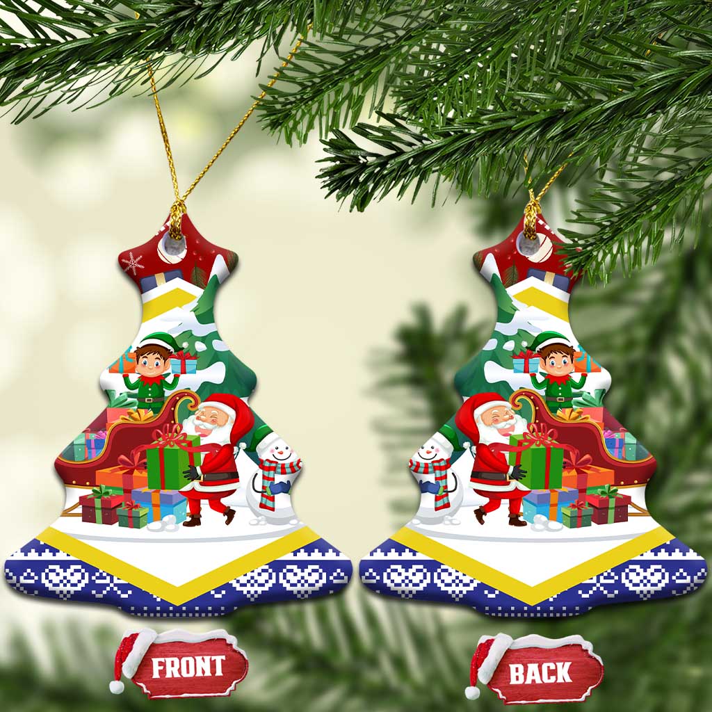 Croatia Christmas Ceramic Ornament with Santa Sleigh Presents and Red Checkered Crest TS04