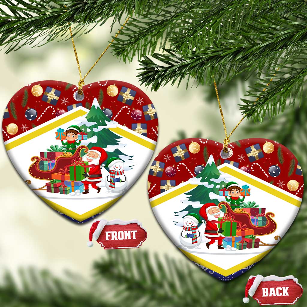 Croatia Christmas Ceramic Ornament with Santa Sleigh Presents and Red Checkered Crest TS04