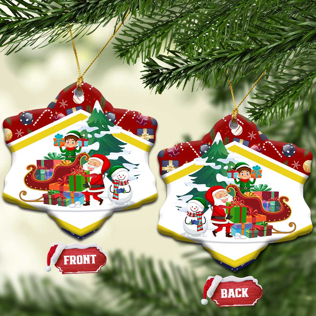 Croatia Christmas Ceramic Ornament with Santa Sleigh Presents and Red Checkered Crest TS04