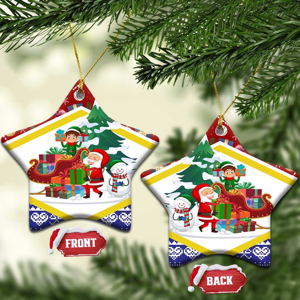 Croatia Christmas Ceramic Ornament with Santa Sleigh Presents and Red Checkered Crest TS04
