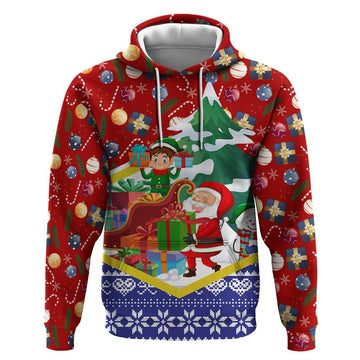 Croatia Christmas Hoodie with Santa Sleigh Presents and Red Checkered Crest TS04