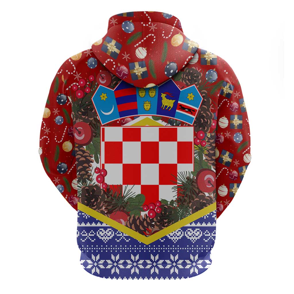 Croatia Christmas Hoodie with Santa Sleigh Presents and Red Checkered Crest TS04