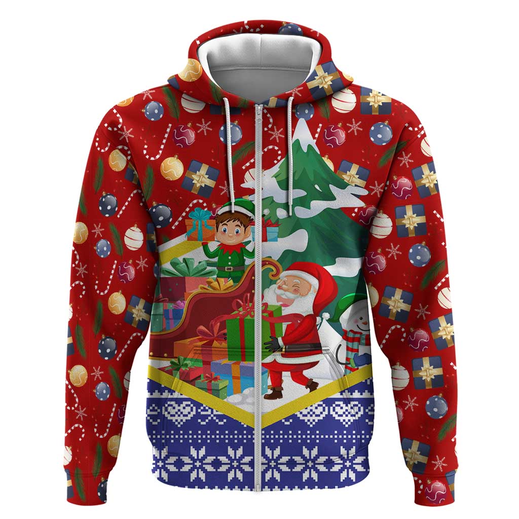 Croatia Christmas Hoodie with Santa Sleigh Presents and Red Checkered Crest TS04