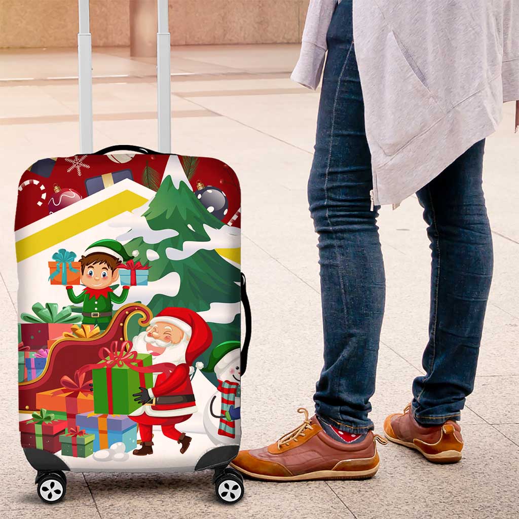 Croatia Christmas Luggage Cover with Santa Sleigh Presents and Red Checkered Crest TS04