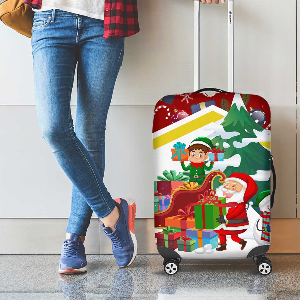 Croatia Christmas Luggage Cover with Santa Sleigh Presents and Red Checkered Crest TS04