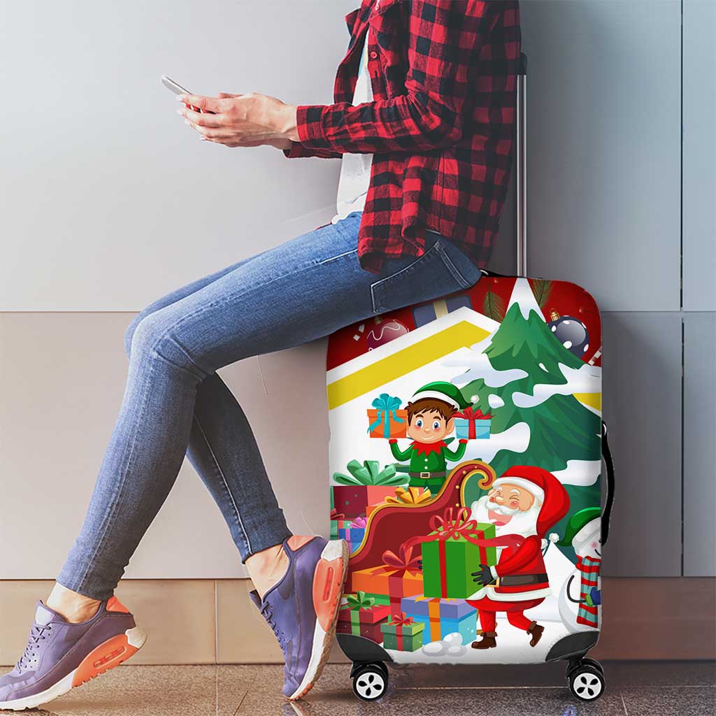 Croatia Christmas Luggage Cover with Santa Sleigh Presents and Red Checkered Crest TS04