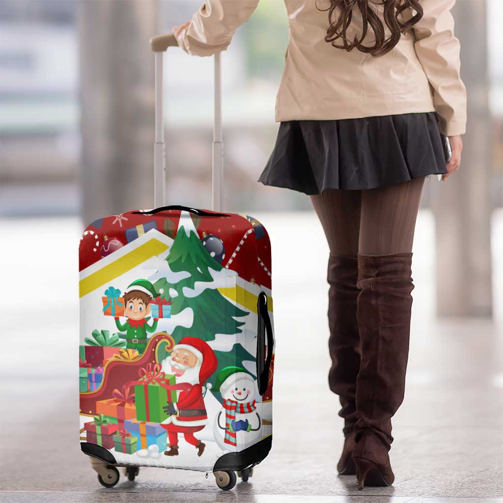 Croatia Christmas Luggage Cover with Santa Sleigh Presents and Red Checkered Crest TS04