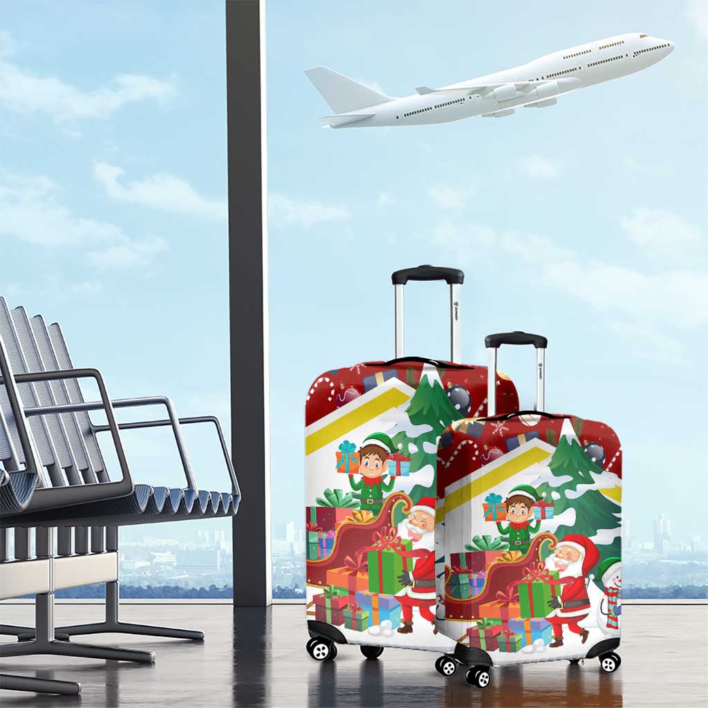 Croatia Christmas Luggage Cover with Santa Sleigh Presents and Red Checkered Crest TS04