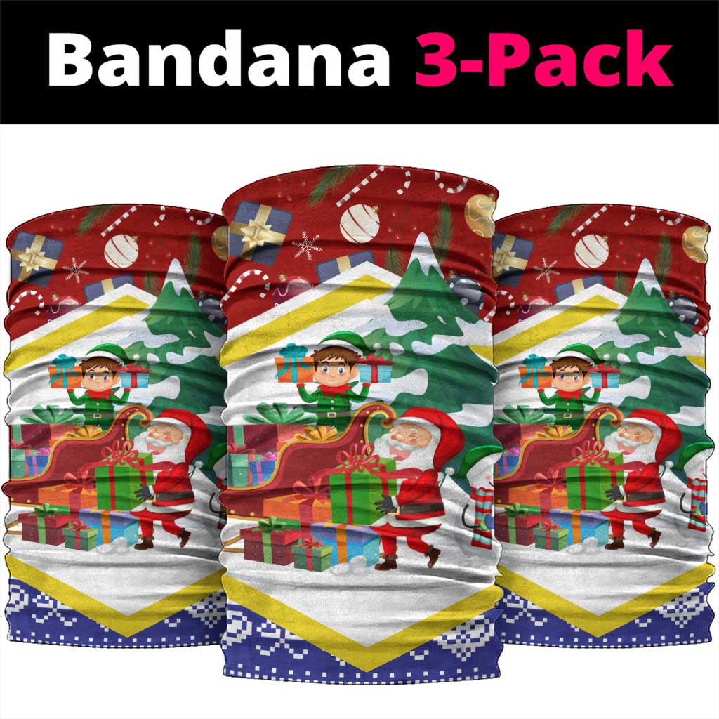 Croatia Christmas Neck Gaiter with Santa Sleigh Presents and Red Checkered Crest TS04