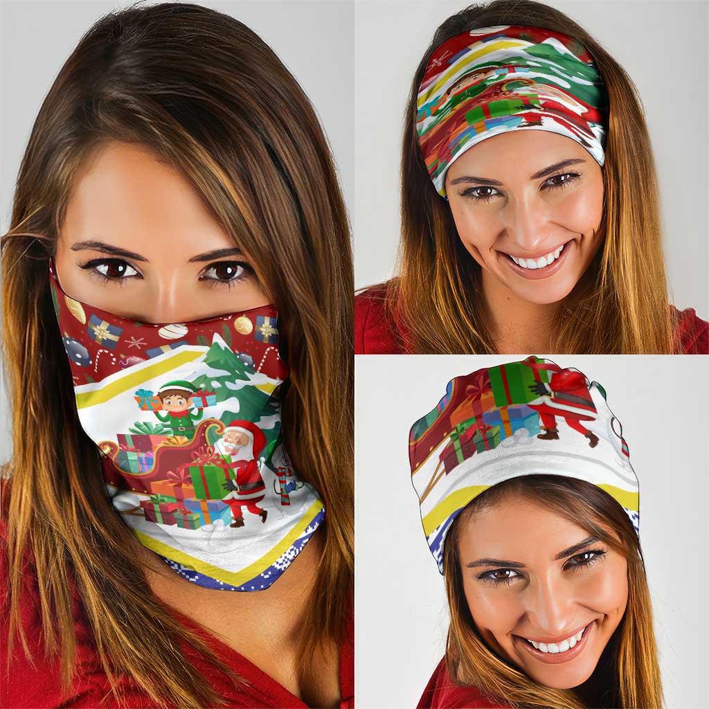 Croatia Christmas Neck Gaiter with Santa Sleigh Presents and Red Checkered Crest TS04