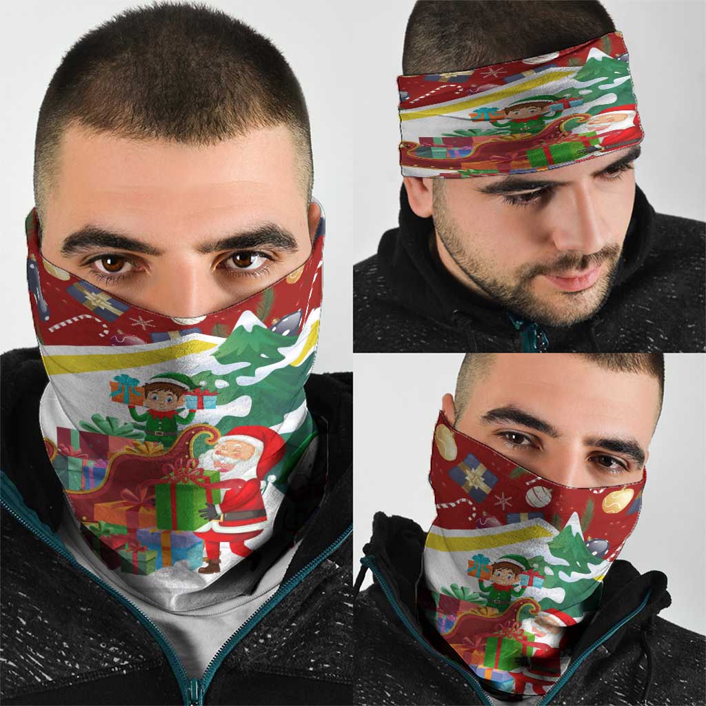 Croatia Christmas Neck Gaiter with Santa Sleigh Presents and Red Checkered Crest TS04