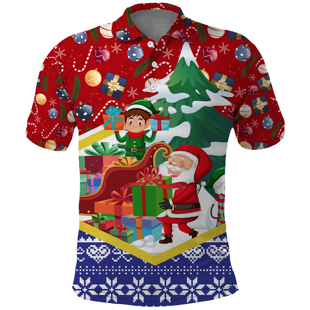 Croatia Christmas Polo Shirt with Santa Sleigh Presents and Red Checkered Crest TS04