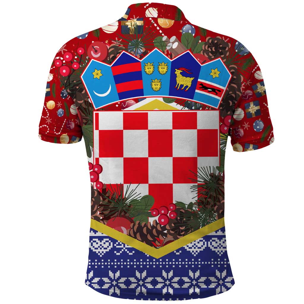 Croatia Christmas Polo Shirt with Santa Sleigh Presents and Red Checkered Crest TS04