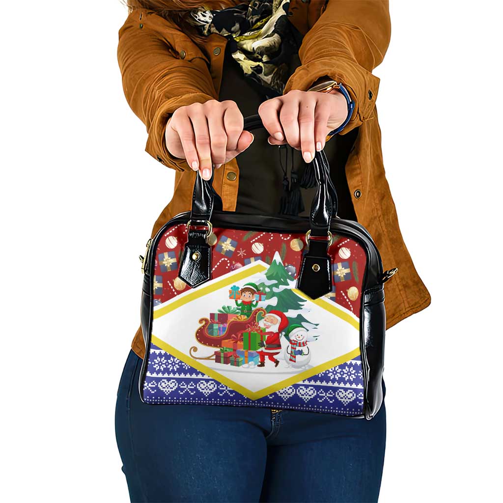 Croatia Christmas Shoulder Handbag with Santa Sleigh Presents and Red Checkered Crest TS04