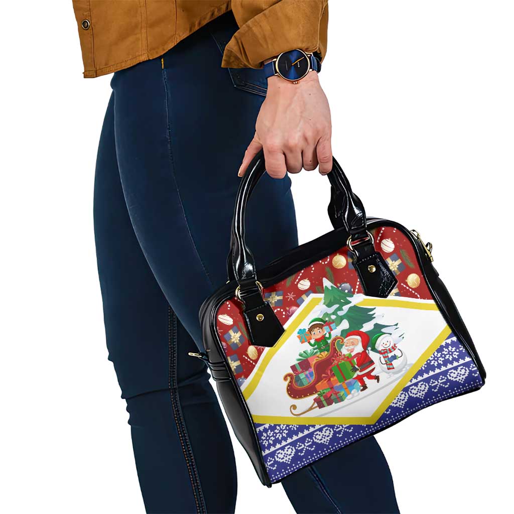 Croatia Christmas Shoulder Handbag with Santa Sleigh Presents and Red Checkered Crest TS04