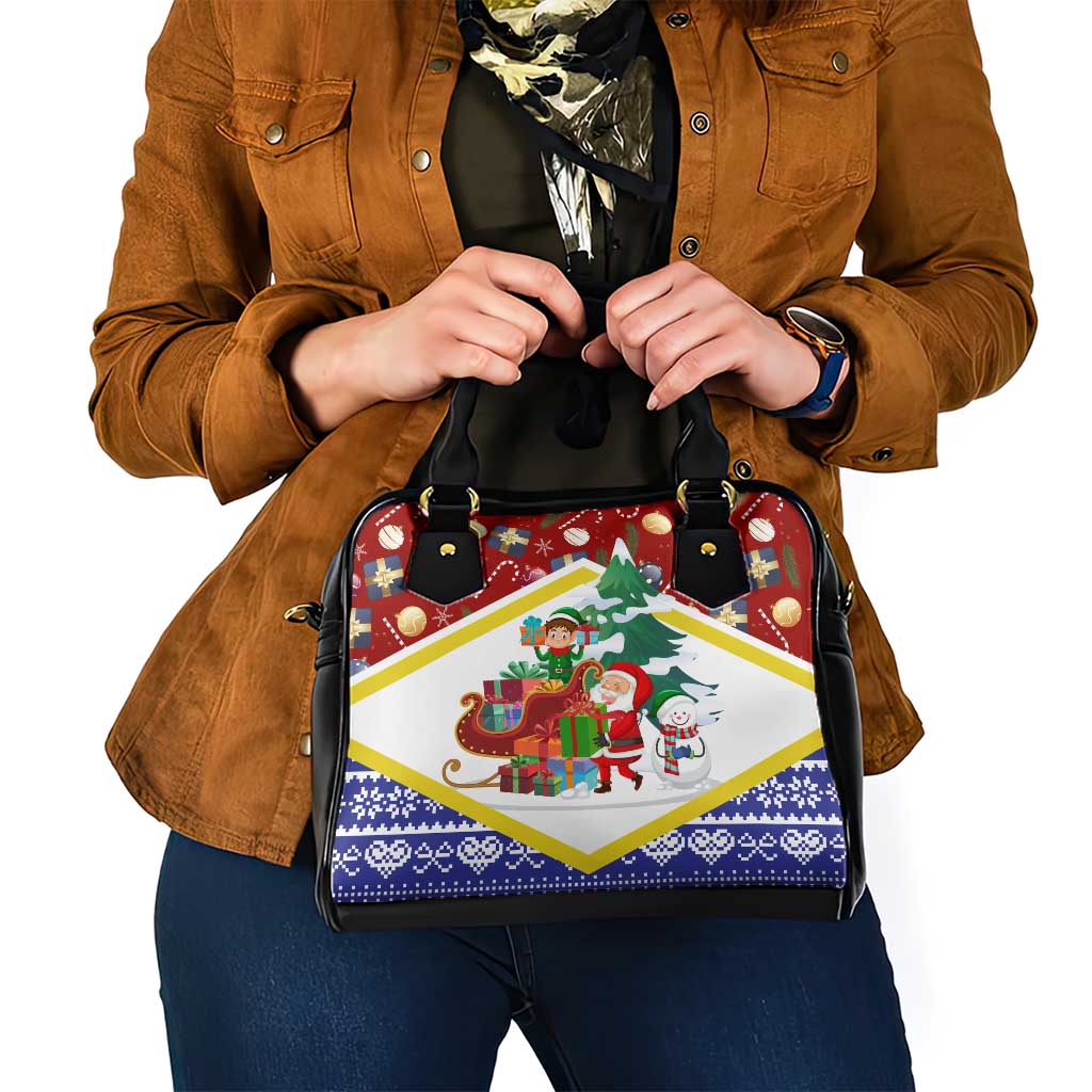 Croatia Christmas Shoulder Handbag with Santa Sleigh Presents and Red Checkered Crest TS04