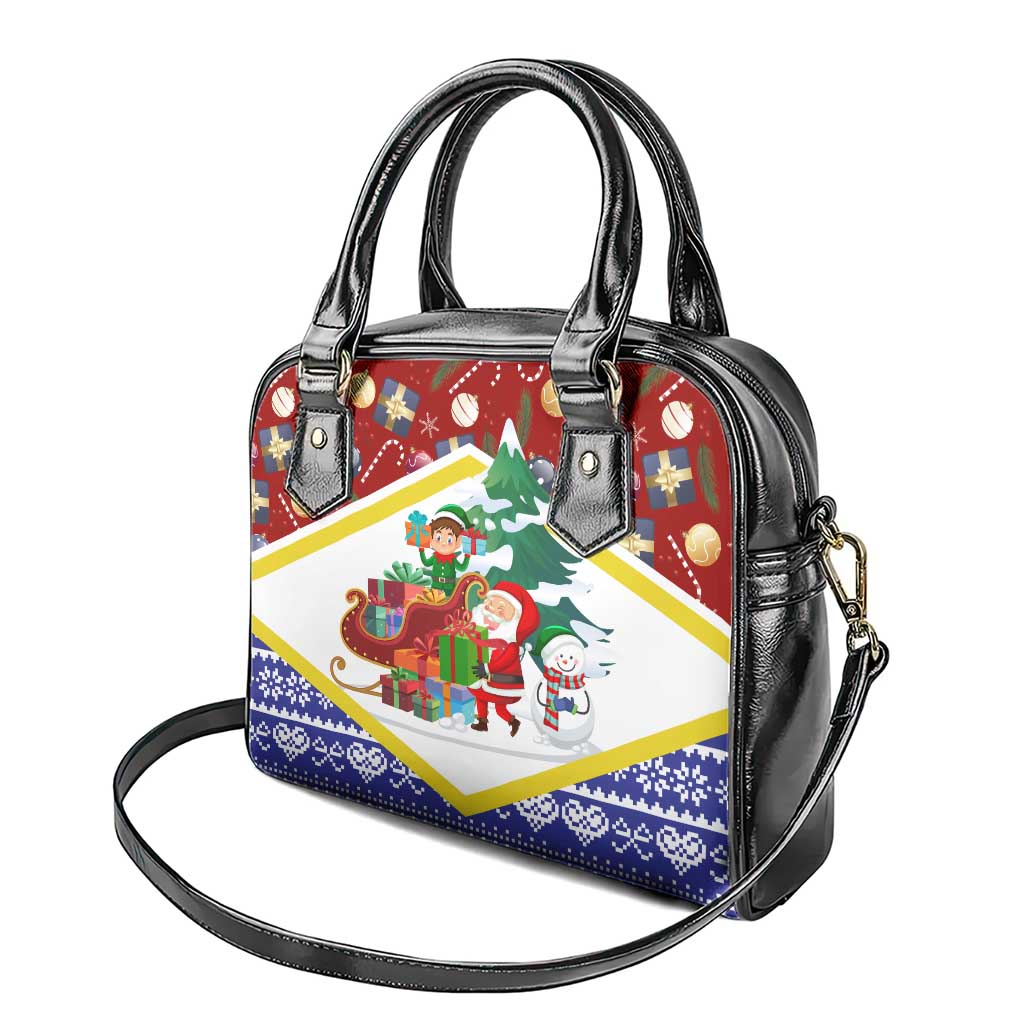 Croatia Christmas Shoulder Handbag with Santa Sleigh Presents and Red Checkered Crest TS04