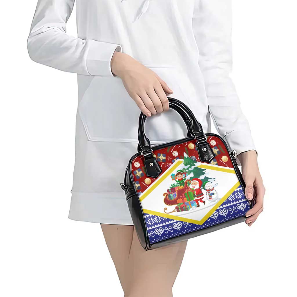 Croatia Christmas Shoulder Handbag with Santa Sleigh Presents and Red Checkered Crest TS04