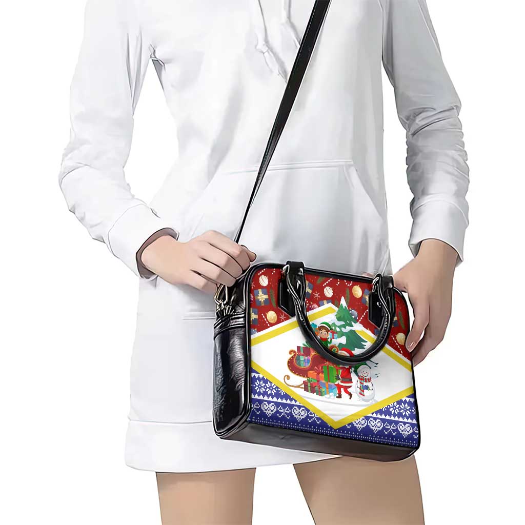 Croatia Christmas Shoulder Handbag with Santa Sleigh Presents and Red Checkered Crest TS04