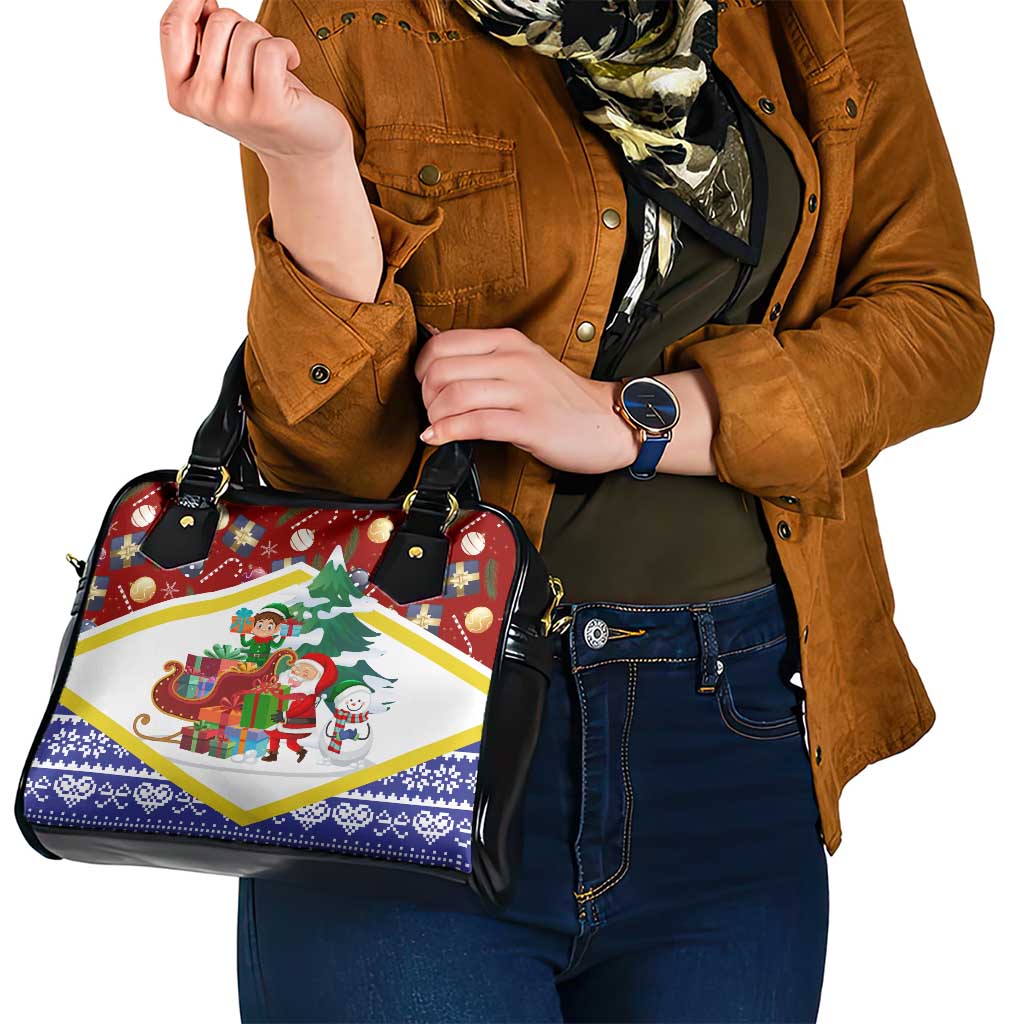 Croatia Christmas Shoulder Handbag with Santa Sleigh Presents and Red Checkered Crest TS04