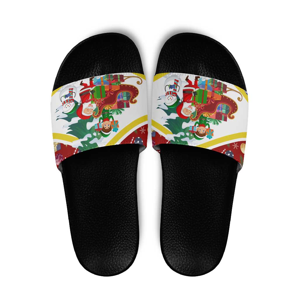 Croatia Christmas Slide Sandals with Santa Sleigh Presents and Red Checkered Crest TS04