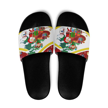 Croatia Christmas Slide Sandals with Santa Sleigh Presents and Red Checkered Crest TS04
