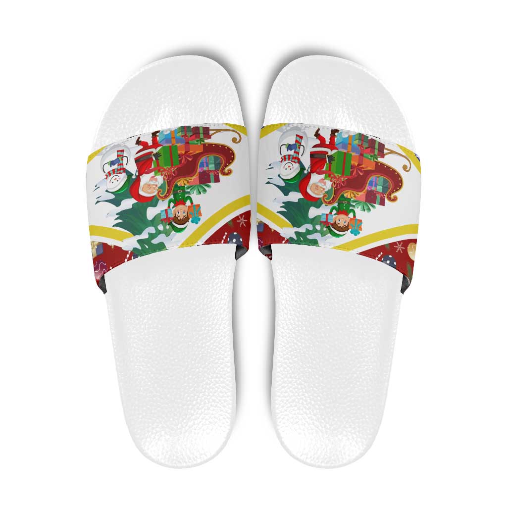 Croatia Christmas Slide Sandals with Santa Sleigh Presents and Red Checkered Crest TS04