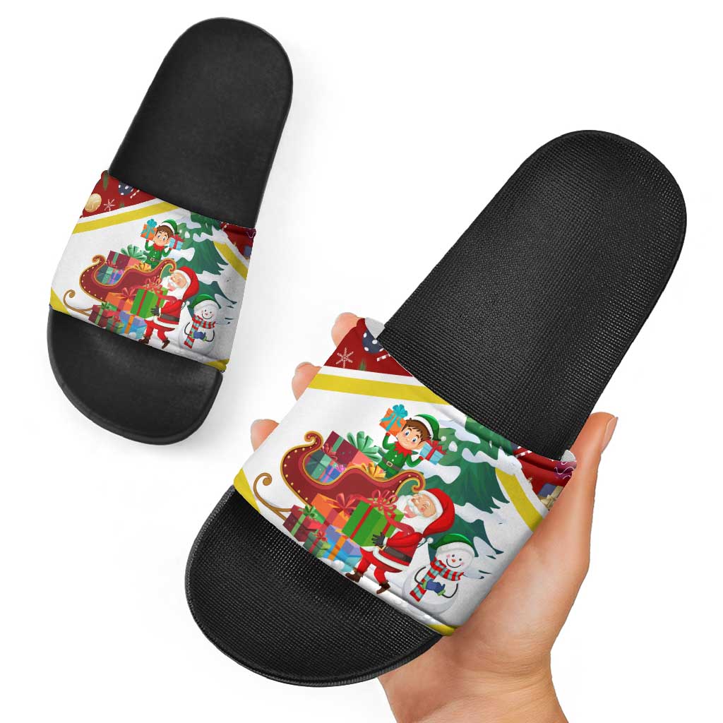 Croatia Christmas Slide Sandals with Santa Sleigh Presents and Red Checkered Crest TS04